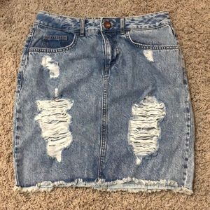 Ripped Denim Pencil Skirt